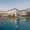 Pool with an in-water volleyball net